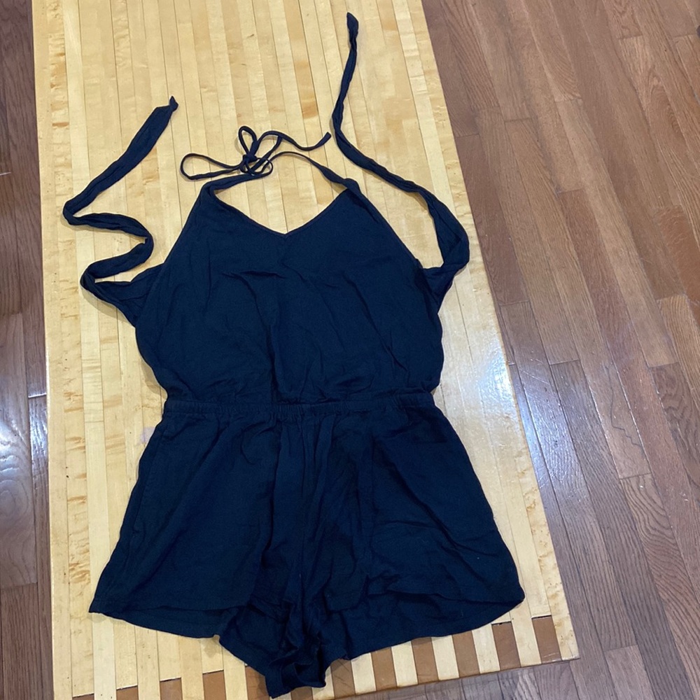 American Eagle open back halter romper
